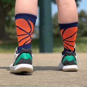 Basketball Woven Mid-Calf Socks - Ball Wrap (Navy/Neon Orange)