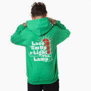 Hockey Hooded Sweatshirt - Lace 'Em Up And Light The Lamp (Back Design)