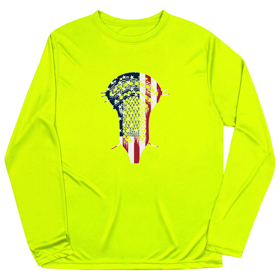 Guys Lacrosse Long Sleeve Performance Tee - Patriotic Stick