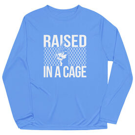 Baseball Long Sleeve Performance Tee - Raised in a Cage Baseball [Youth Small/Light Blue] - SS