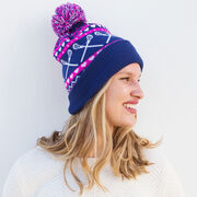 Girls Lacrosse Knit Hat - Crossed Sticks and Hearts