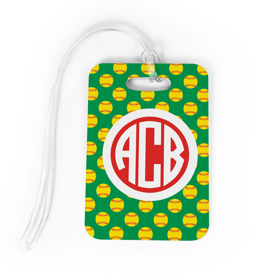 Softball Bag/Luggage Tag - Personalized Softball Pattern Monogram - Personalization Image