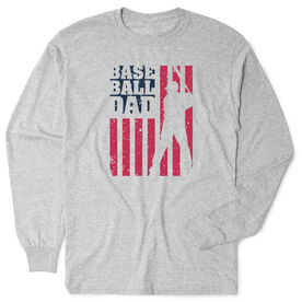 Baseball Tshirt Long Sleeve - Baseball Dad American Flag