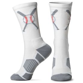 Baseball Woven Mid-Calf Socks - Crossed Bats - White