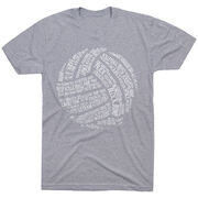 Volleyball T-Shirt Short Sleeve Volleyball Words [Adult XXX-Large/Gray] - SS