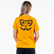 Girls Lacrosse Short Sleeve Tee - Lacrosse Goggle Pumpkin Face (Back Design)