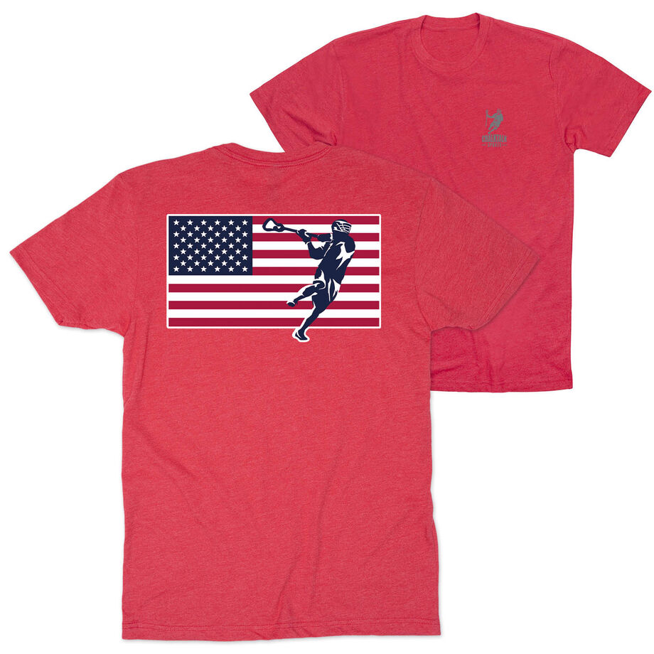 Guys Lacrosse Short Sleeve T-Shirt - Patriotic Lacrosse (Back Design)