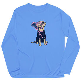 Girls Lacrosse Long Sleeve Performance Tee - Lily The Lacrosse Dog