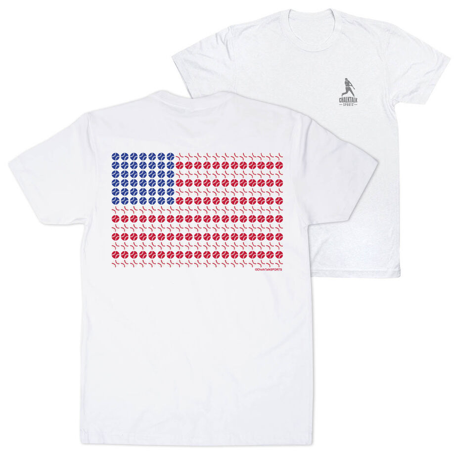 Softball/Baseball Short Sleeve T-Shirt - Patriotic Baseball (Back Design)