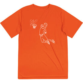 Basketball Short Sleeve Performance Tee - Basketball Player Sketch [Adult Medium/Orange] - SS