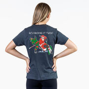 Hockey Short Sleeve T-Shirt - He's Checking It Twice (Back Design) 