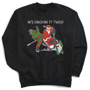 Hockey Crewneck Sweatshirt - He's Checking It Twice