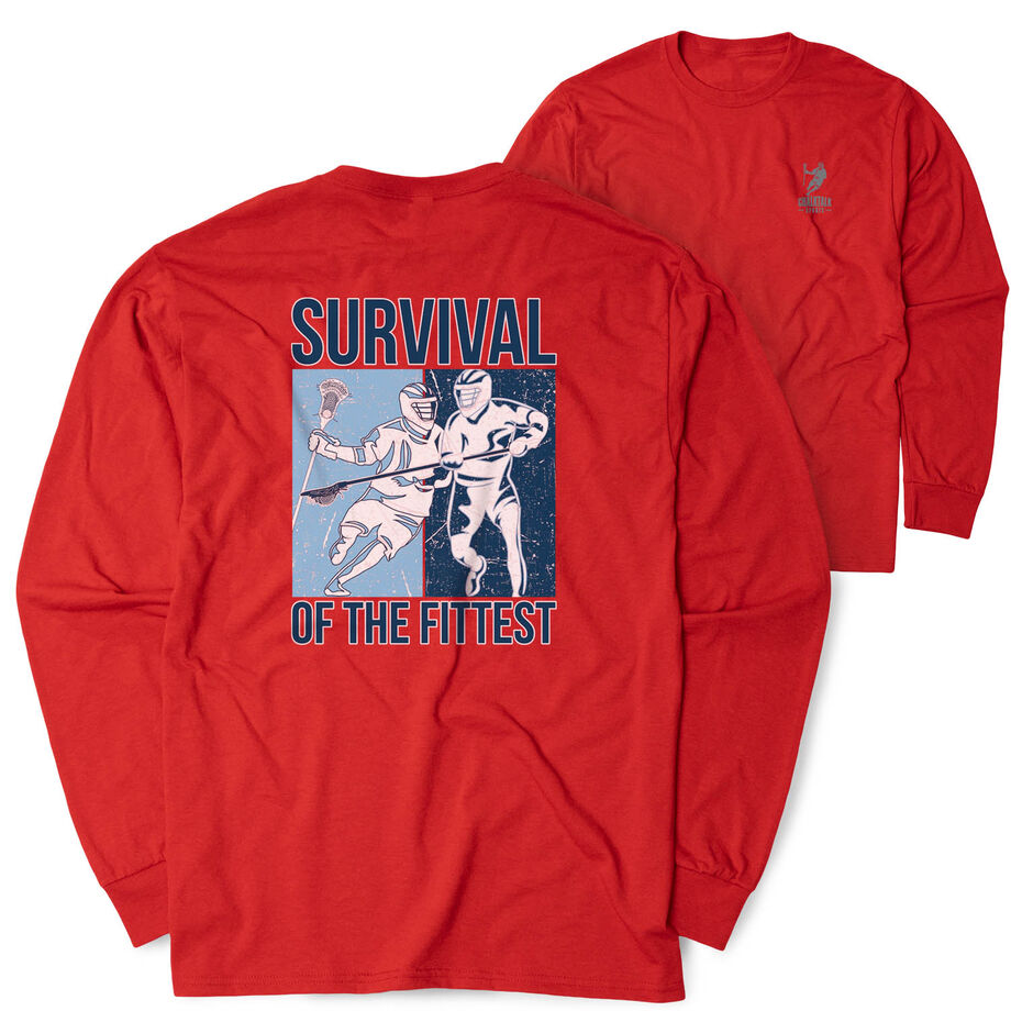 Guys Lacrosse Tshirt Long Sleeve - Survival of the Fittest (Back Design)