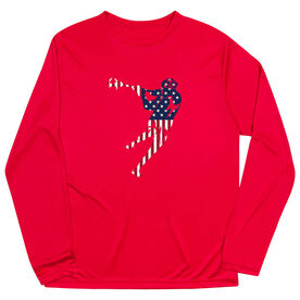 Guys Lacrosse Long Sleeve Performance Tee - American Flag Silhouette