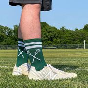 Guys Lacrosse Woven Mid-Calf Socks - Retro Crossed Sticks (Green/White)