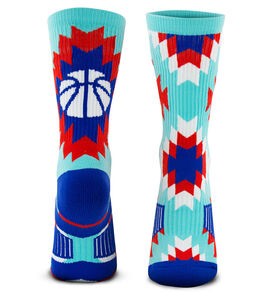 Basketball Woven Mid-Calf Socks - Aztec (Blue/Green)