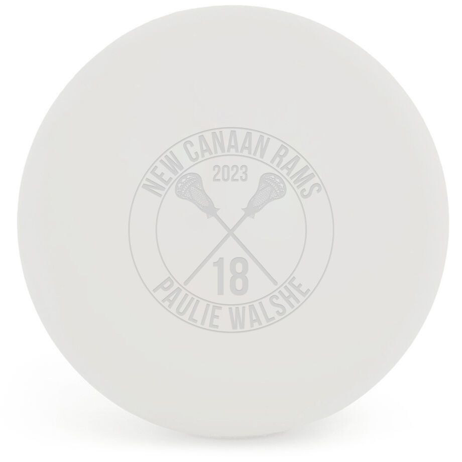 Personalized Engraved Lacrosse Ball Team Circle With Crossed Sticks (White Ball)