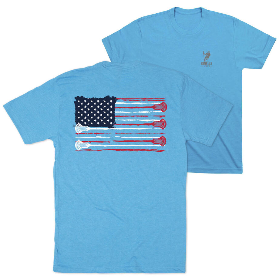 Guys Lacrosse Short Sleeve T-Shirt - American Flag (Back Design)