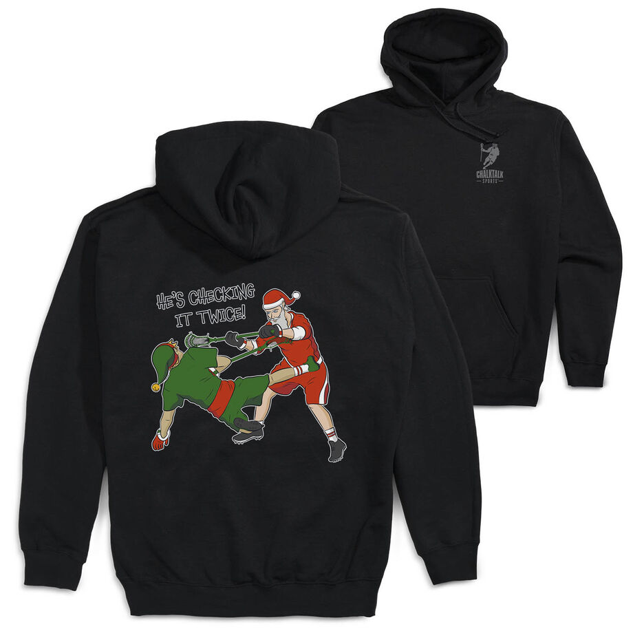 Guys Lacrosse Hooded Sweatshirt - Checking It Twice Lacrosse (Back Design)