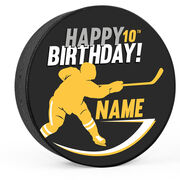 Personalized Happy Birthday Player Silhouette Hockey Puck