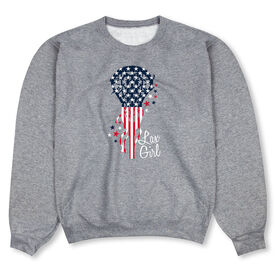 Girls Lacrosse Crewneck Sweatshirt - Patriotic Lax Girl