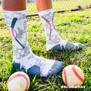 Baseball Woven Mid-Calf Socks - Crossed Bats - Camo