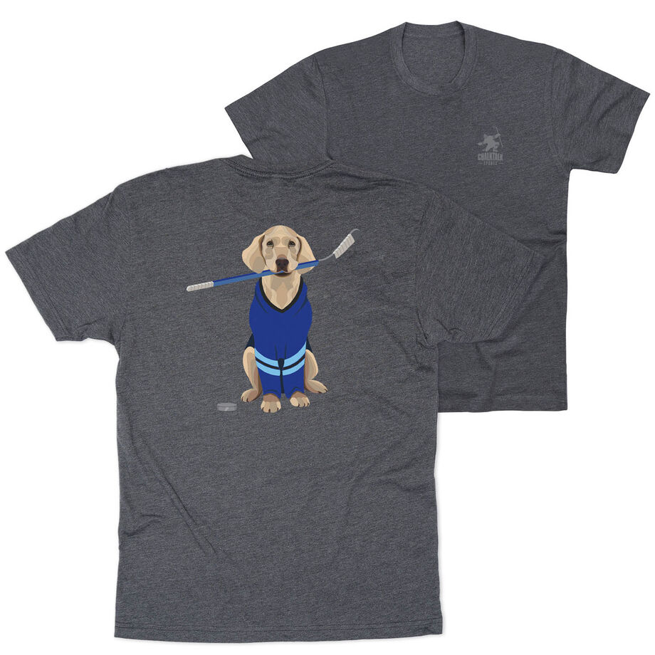 Hockey Short Sleeve T-Shirt - Puck The Hockey Dog (Back Design)
