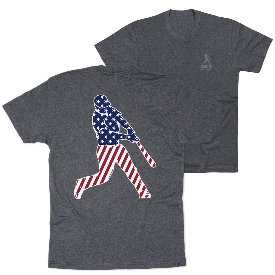 Baseball Short Sleeve T-Shirt - Baseball Stars and Stripes Player (Back Design)