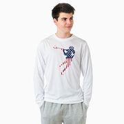 Guys Lacrosse Long Sleeve Performance Tee - American Flag Silhouette
