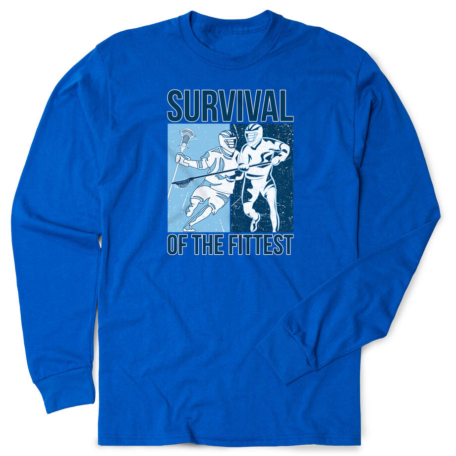 Guys Lacrosse Tshirt Long Sleeve - Survival of the Fittest