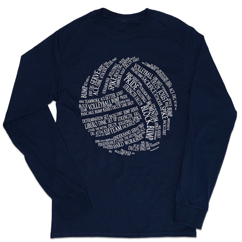 Volleyball Tshirt Long Sleeve - Volleyball Words - Personalization Image