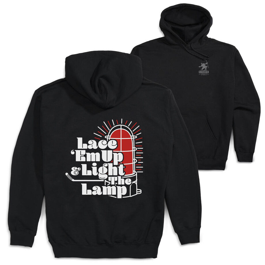 Hockey Hooded Sweatshirt - Lace 'Em Up And Light The Lamp (Back Design)
