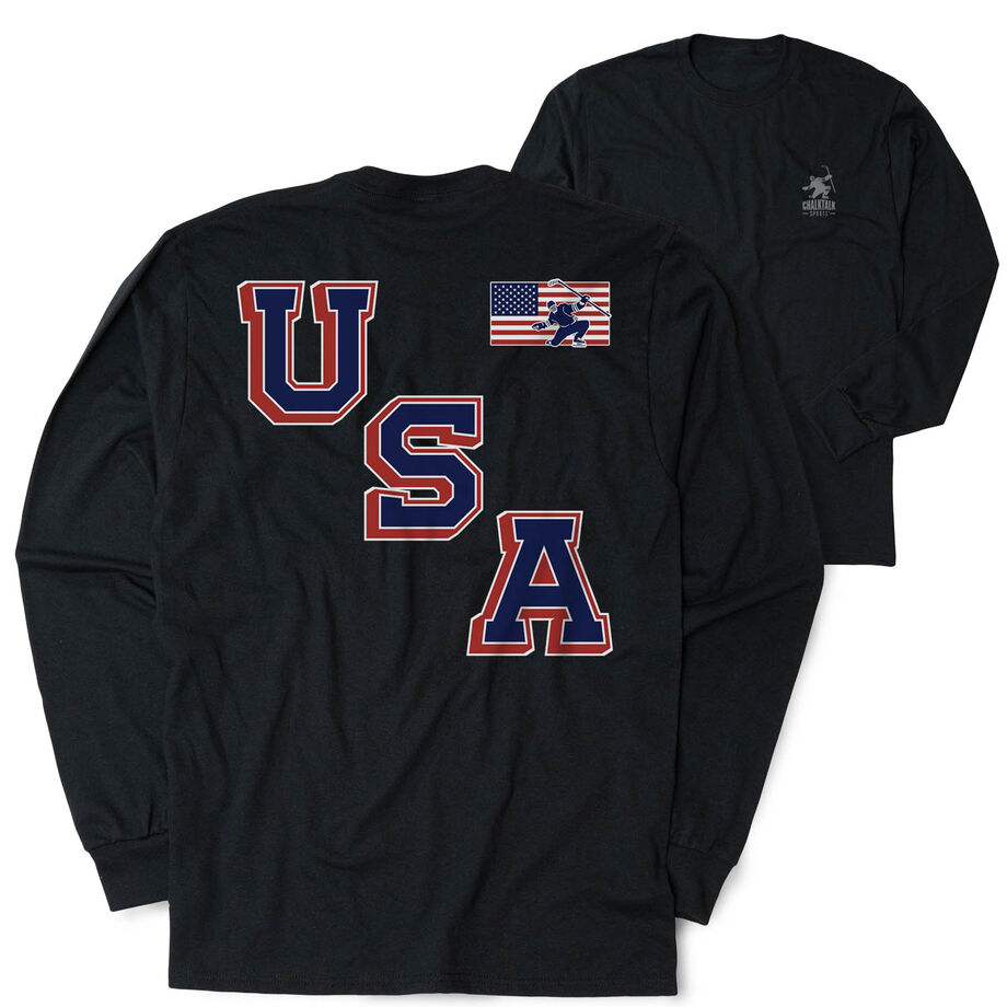 Hockey Tshirt Long Sleeve - Hockey USA Gold (Back Design)