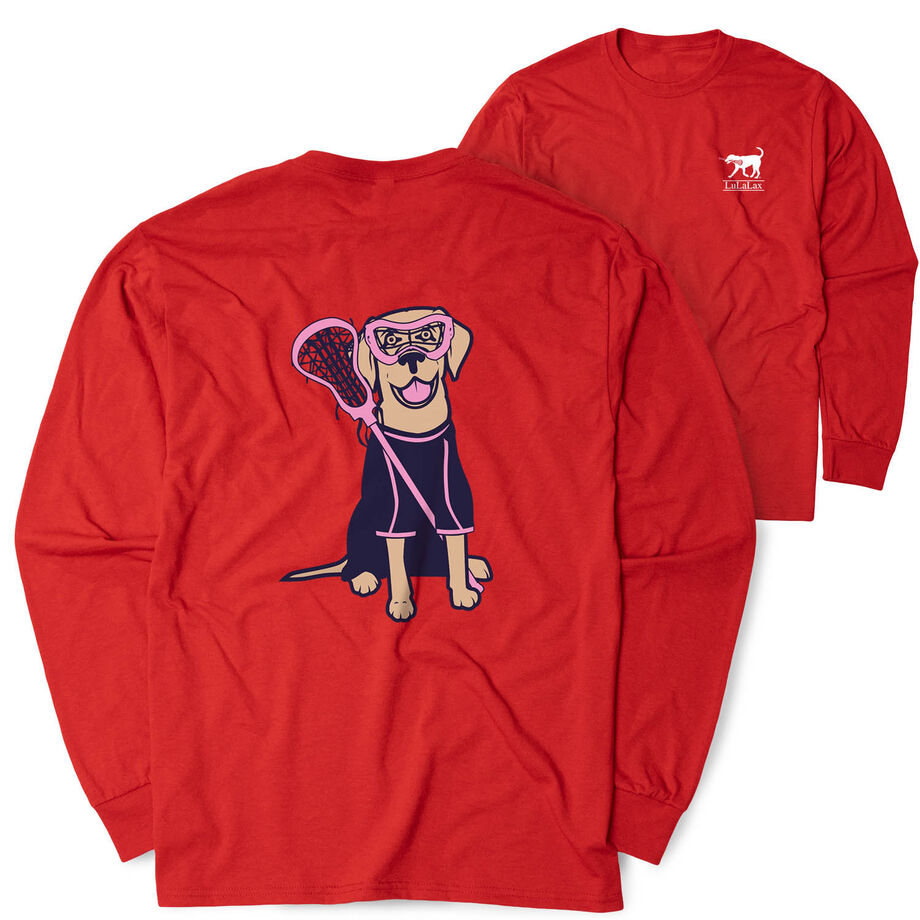 Girls Lacrosse Tshirt Long Sleeve - Lily The Lacrosse Dog (Back Design)