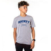 Hockey Tshirt Short Sleeve Hockey Crossed Sticks Logo