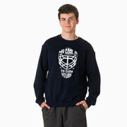 Hockey Crewneck Sweatshirt - My Goal is to Deny Yours Goalie Mask