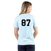 Girls Lacrosse T-Shirt Short Sleeve - Watercolor Lacrosse Dog With Girl Stick