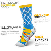 Basketball Woven Mid-Calf Socks - Hoop and Ball (Blue/Yellow)