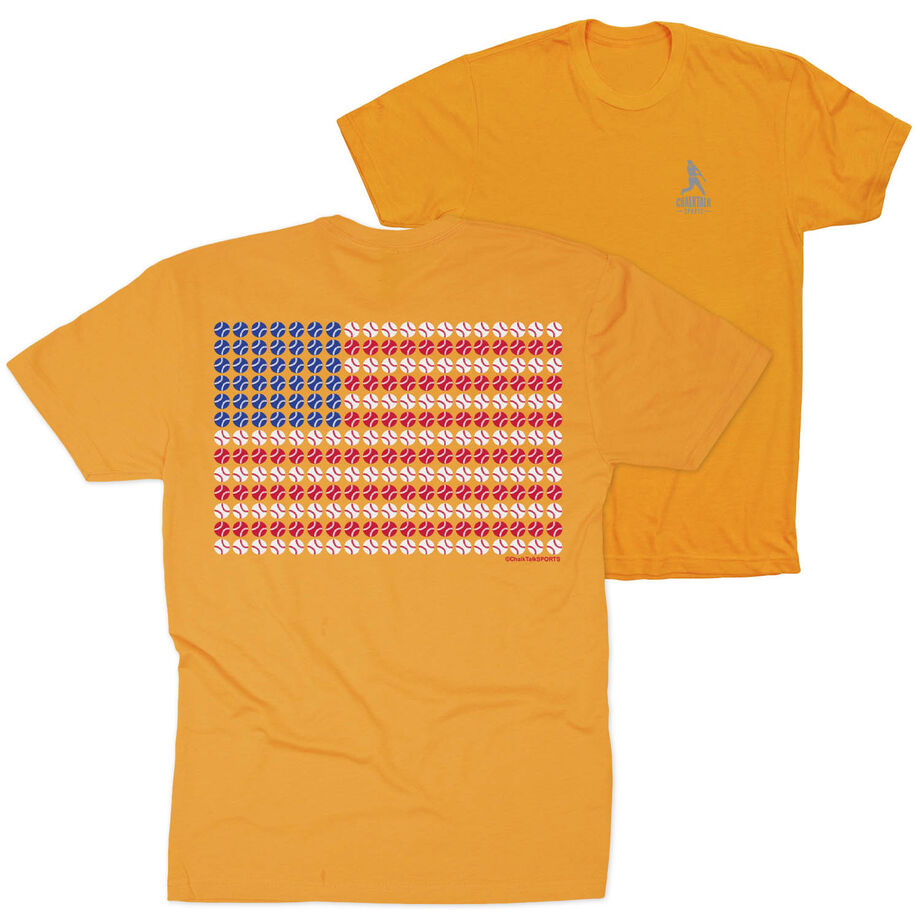 Softball/Baseball Short Sleeve T-Shirt - Patriotic Baseball (Back Design)