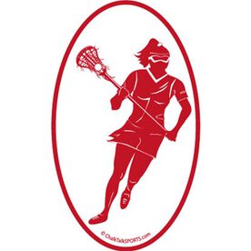 Lacrosse Girl Oval Car Magnet (Red)