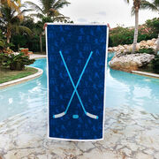 Hockey Premium Beach Towel - Blue Crossed Hockey Sticks