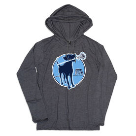 Girls Lacrosse Lightweight Hoodie - Watercolor Lacrosse Dog With Girl Stick