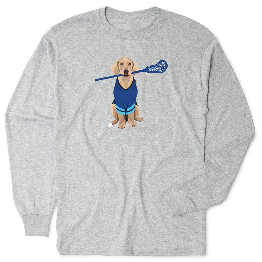 Guys Lacrosse Tshirt Long Sleeve - Laxer the Lacrosse Dog