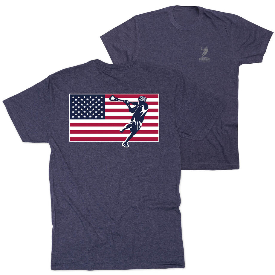Guys Lacrosse Short Sleeve T-Shirt - Patriotic Lacrosse (Back Design)