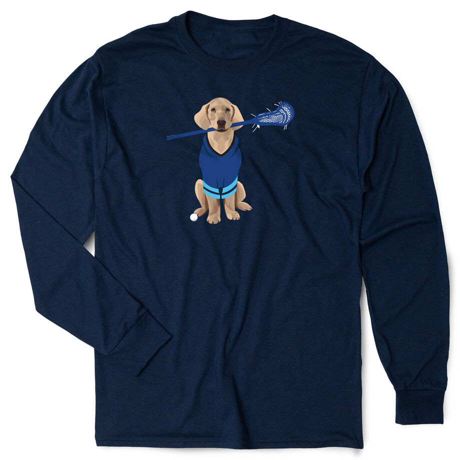 Guys Lacrosse Tshirt Long Sleeve - Laxer the Lacrosse Dog