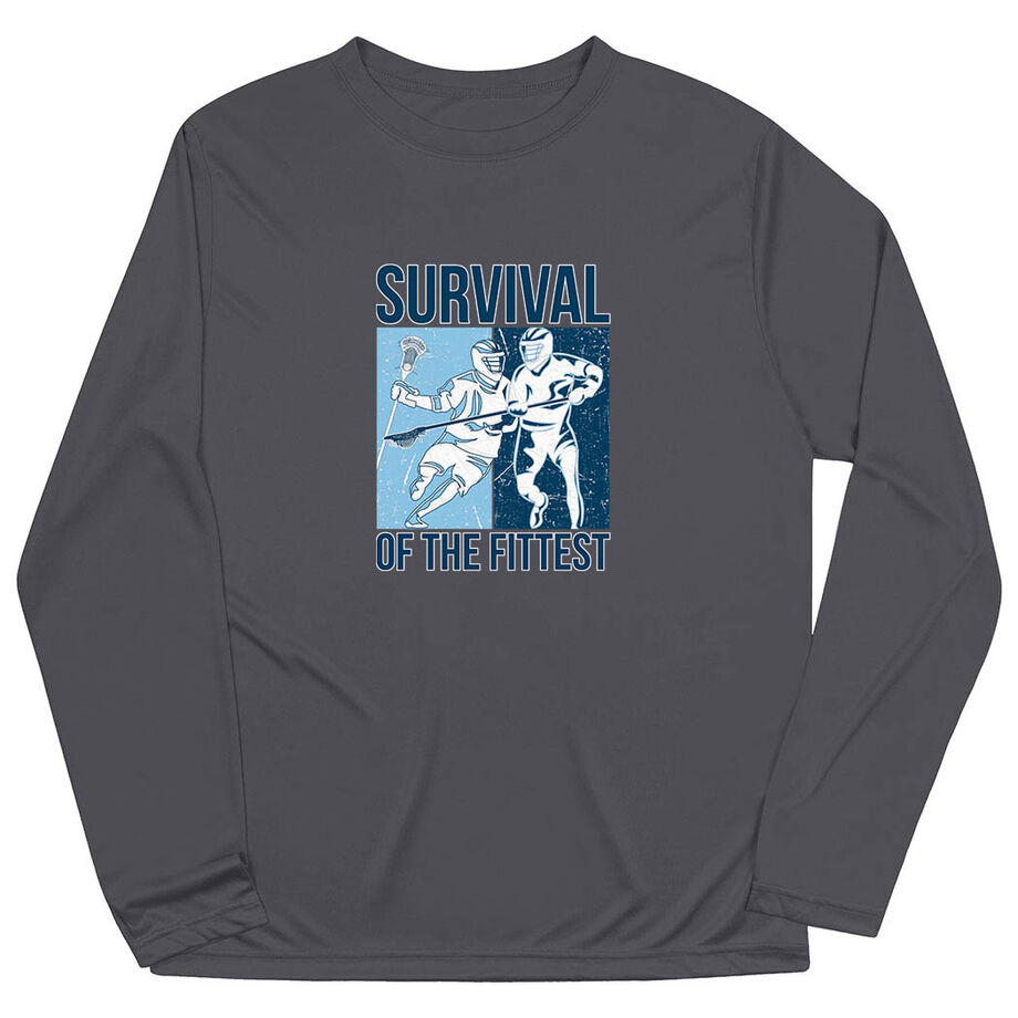 Guys Lacrosse Long Sleeve Performance Tee - Survival of the Fittest