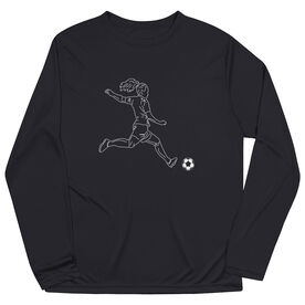 Soccer Long Sleeve Performance Tee - Soccer Girl Player Sketch