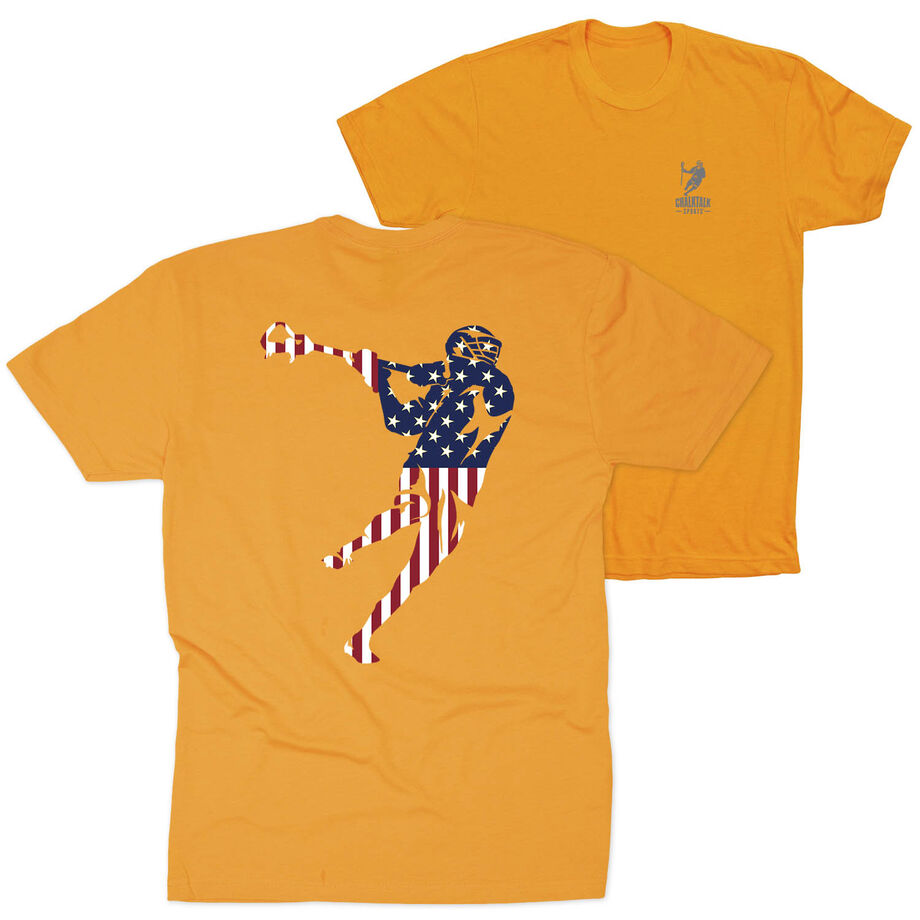 Guys Lacrosse Short Sleeve T-Shirt - American Flag Silhouette (Back Design)