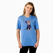 Girls Lacrosse Short Sleeve Performance Tee - Lily The Lacrosse Dog