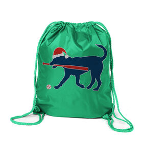 Softball Drawstring Backpack - Play Ball Christmas Dog